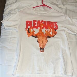 Pleasures White and Orange Graphic Tee